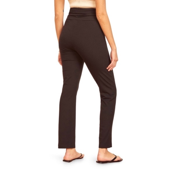 REFORMATION Kassia Tie Waist Rib Pants in Black - Picture 10 of 12